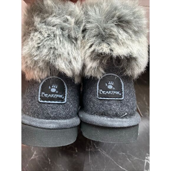 BEARPAW Women's Gray Wool Blend Faux Fur Cuff Winter Ankle Boots Size 9 - Picture 4 of 14